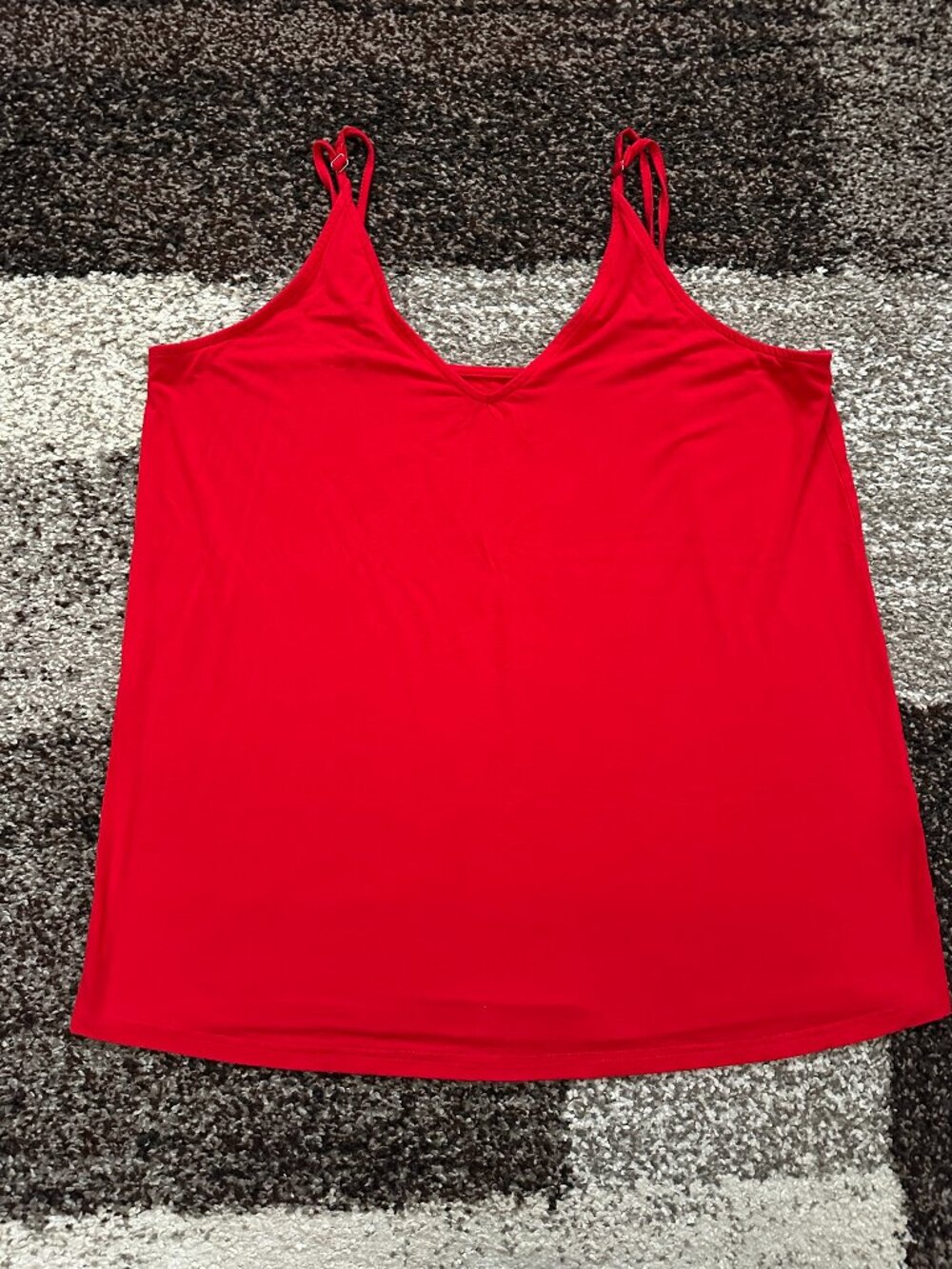 LOLONG (XL) Red V-Neck Spaghetti Strap Loose Swing Tank Top Adjustable Cami